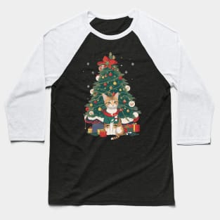 Cat and The Christmas Tree Baseball T-Shirt